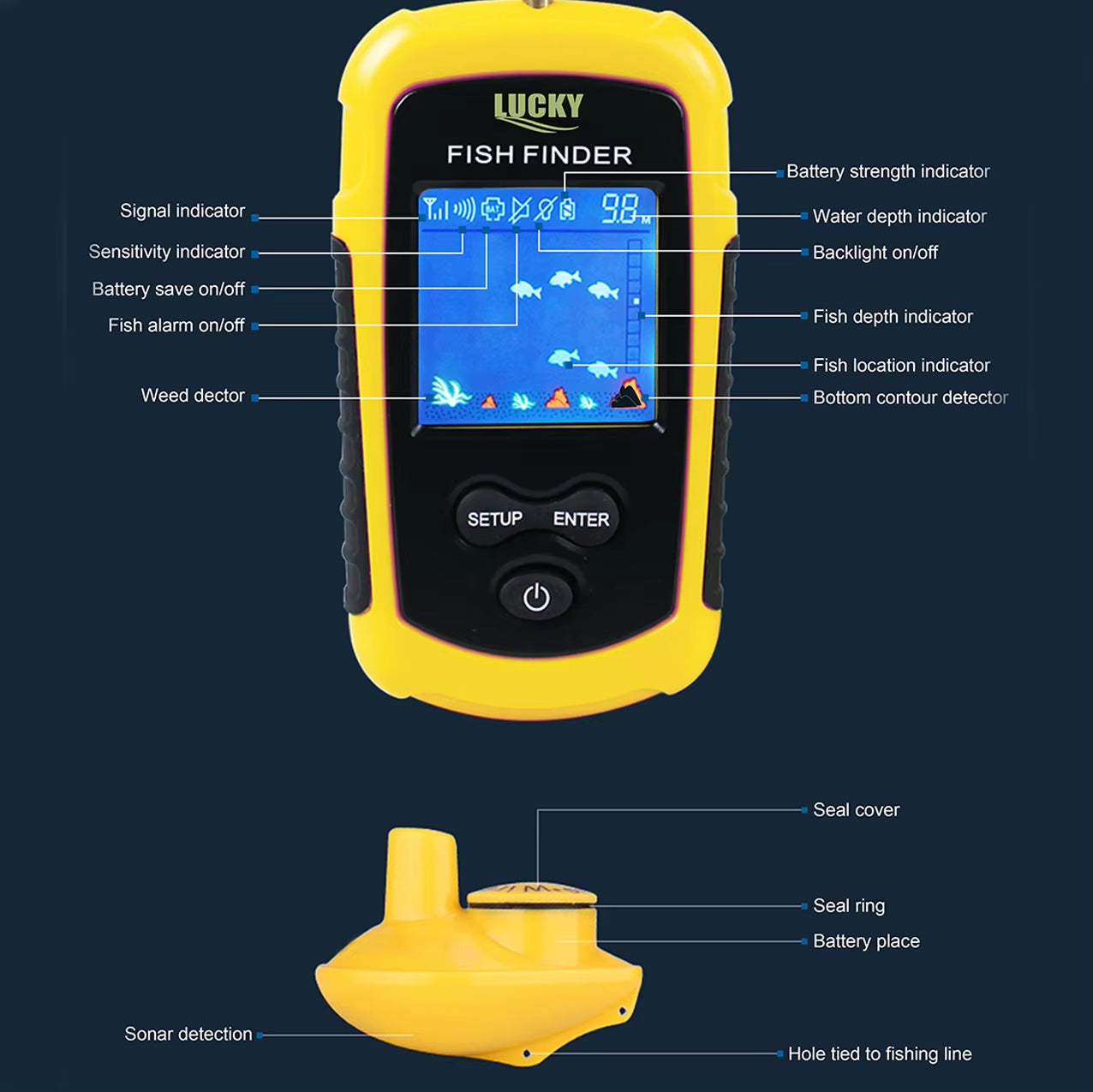 FFCW1108-1 Wireless Sonar Fishing Alert Fish Finder Underwater Echo Sounder Fishing Detector Portable Fish Finder